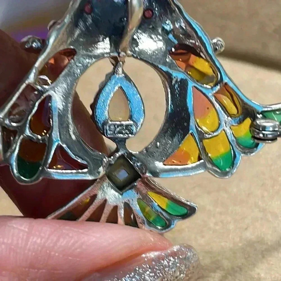 Silver vintage rare plique-a/Jaur owl brooch/pendent - Picture 4 of 4